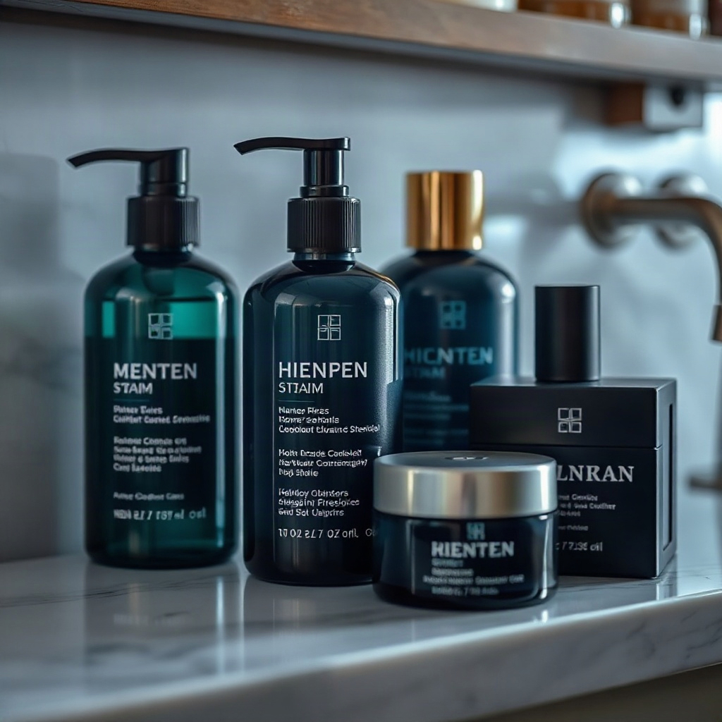 Skincare products on a marble counter